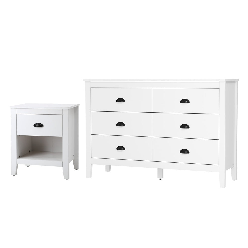 Oikiture 6 Chest of Drawers and Bedside Table Vintage Bedroom Set-Chest of Drawerss-PEROZ Accessories