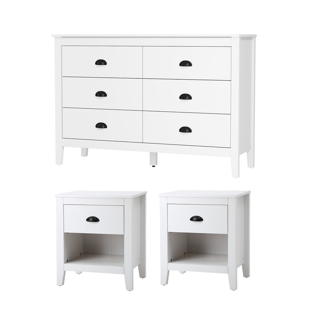 Oikiture 6 Chest of Drawers and 2 Bedside Tables Vintage Bedroom Set-Chest of Drawers-PEROZ Accessories