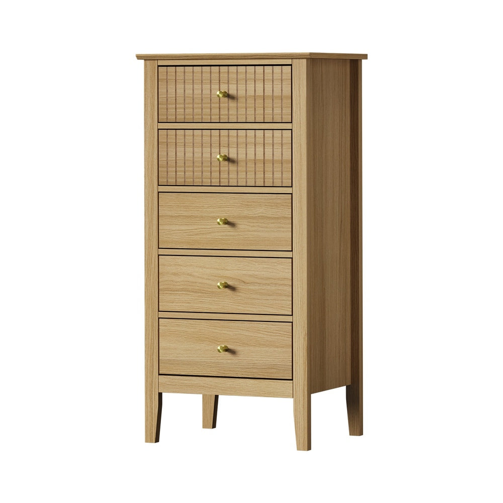 Oikiture 5 Chest of Drawers Dresser Tallboy Storage Cabinet Natural-Chest of Drawerss-PEROZ Accessories