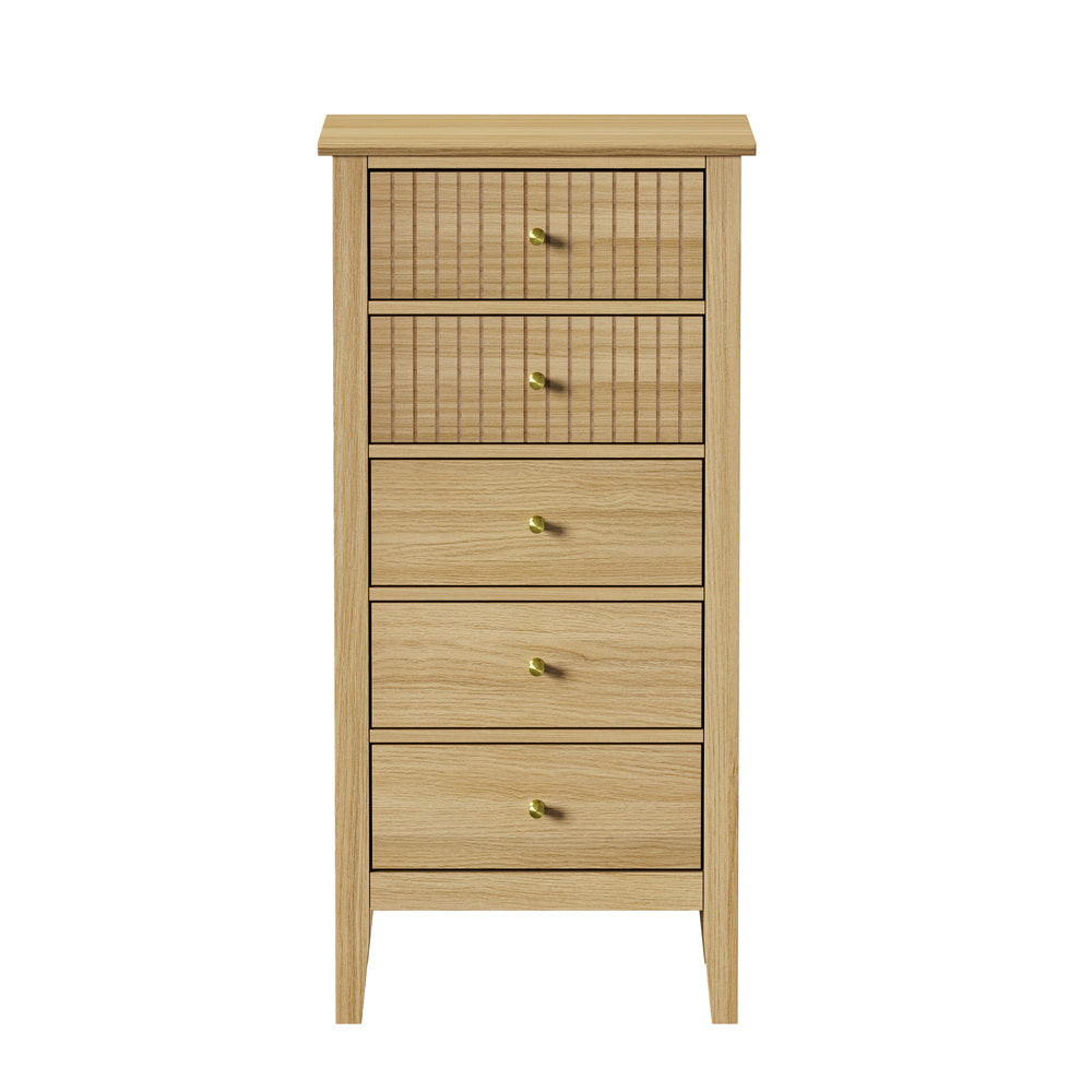 Oikiture 5 Chest of Drawers Dresser Tallboy Storage Cabinet Natural-Chest of Drawerss-PEROZ Accessories