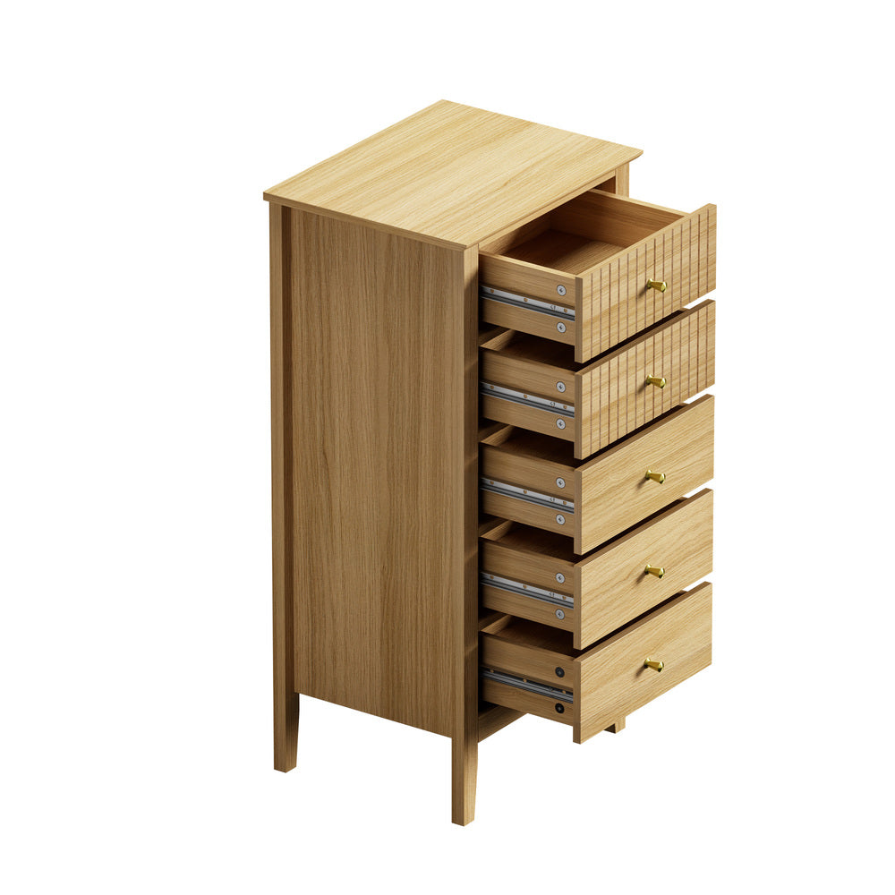 Oikiture 5 Chest of Drawers Dresser Tallboy Storage Cabinet Natural-Chest of Drawerss-PEROZ Accessories