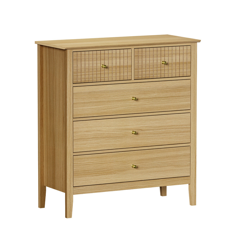 Oikiture 5 Chest of Drawers Dresser Storage Cabinet Tallboy Natural-Chest of Drawerss-PEROZ Accessories