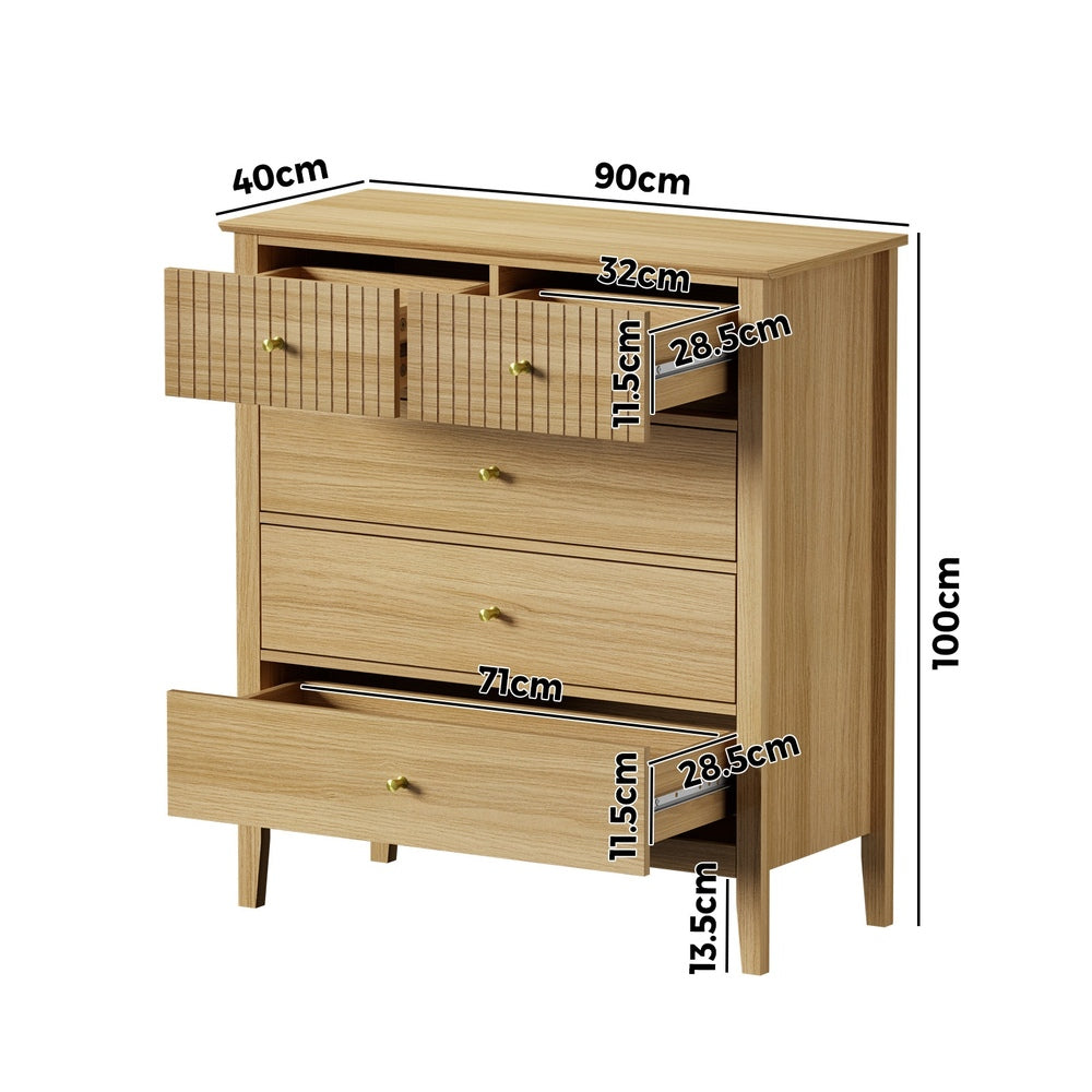 Oikiture 5 Chest of Drawers Dresser Storage Cabinet Tallboy Natural-Chest of Drawerss-PEROZ Accessories