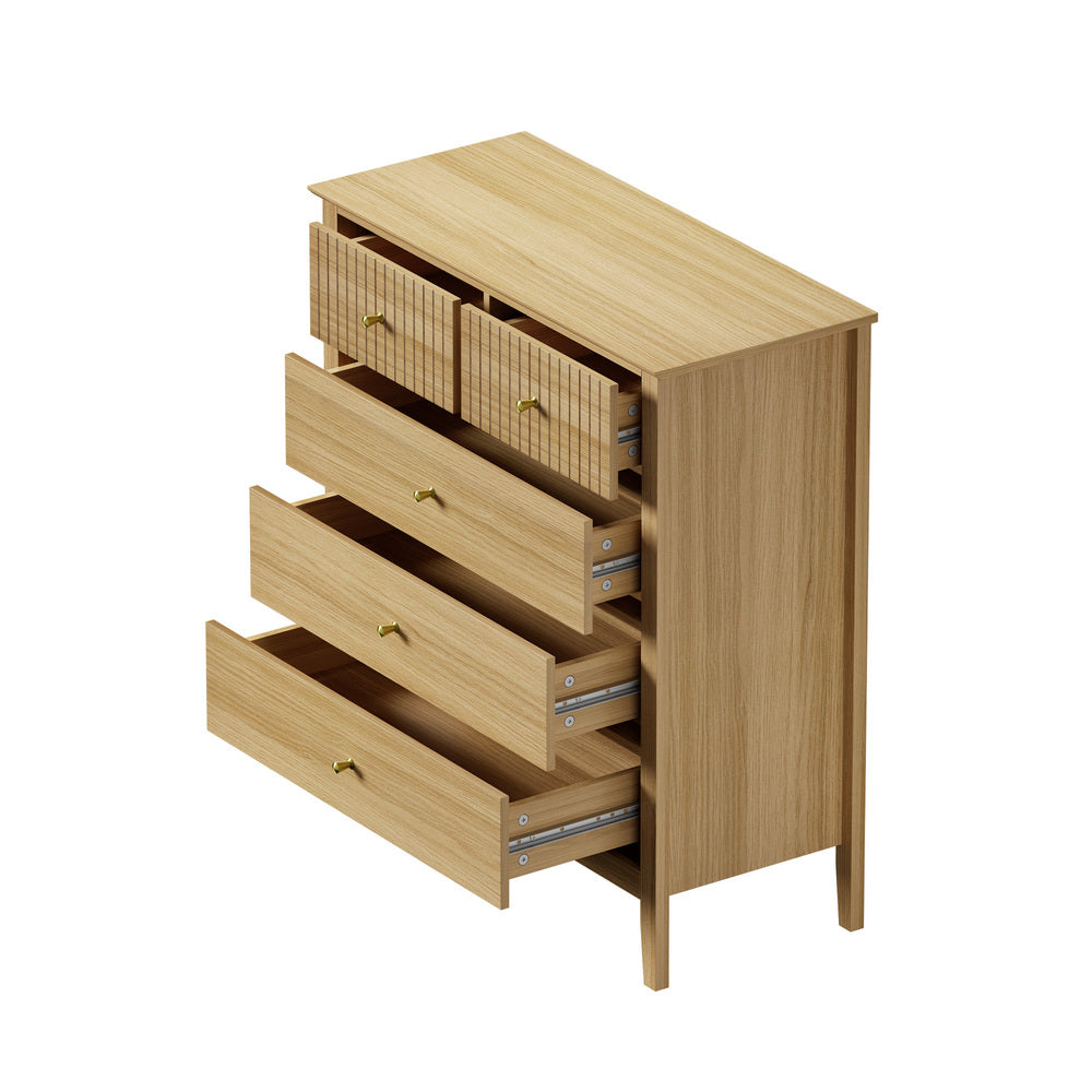 Oikiture 5 Chest of Drawers Dresser Storage Cabinet Tallboy Natural-Chest of Drawerss-PEROZ Accessories