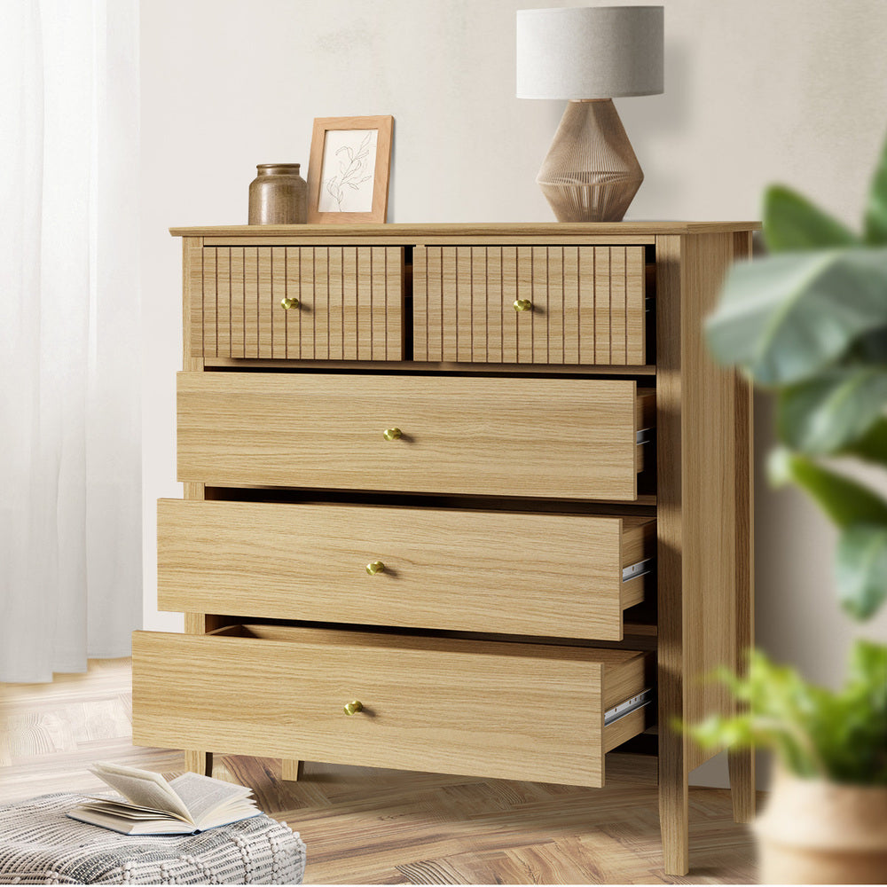 Oikiture 5 Chest of Drawers Dresser Storage Cabinet Tallboy Natural-Chest of Drawerss-PEROZ Accessories