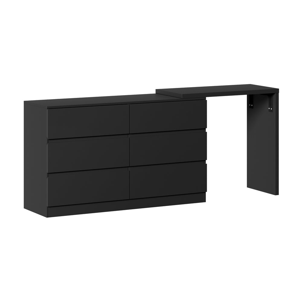 Oikiture 6 Chest of Drawers Dresser with Side Table Black-Chest of Drawerss-PEROZ Accessories
