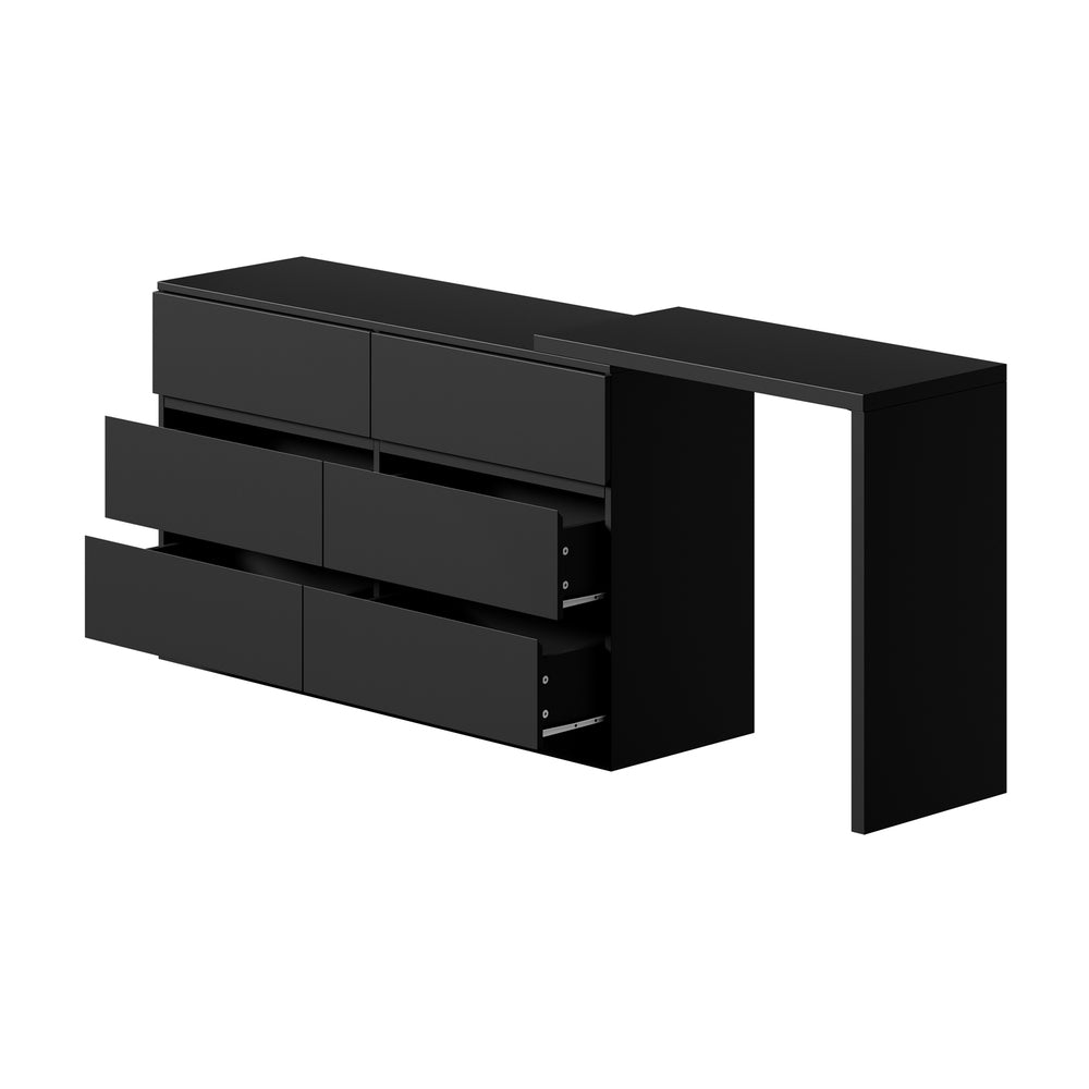 Oikiture 6 Chest of Drawers Dresser with Side Table Black-Chest of Drawerss-PEROZ Accessories