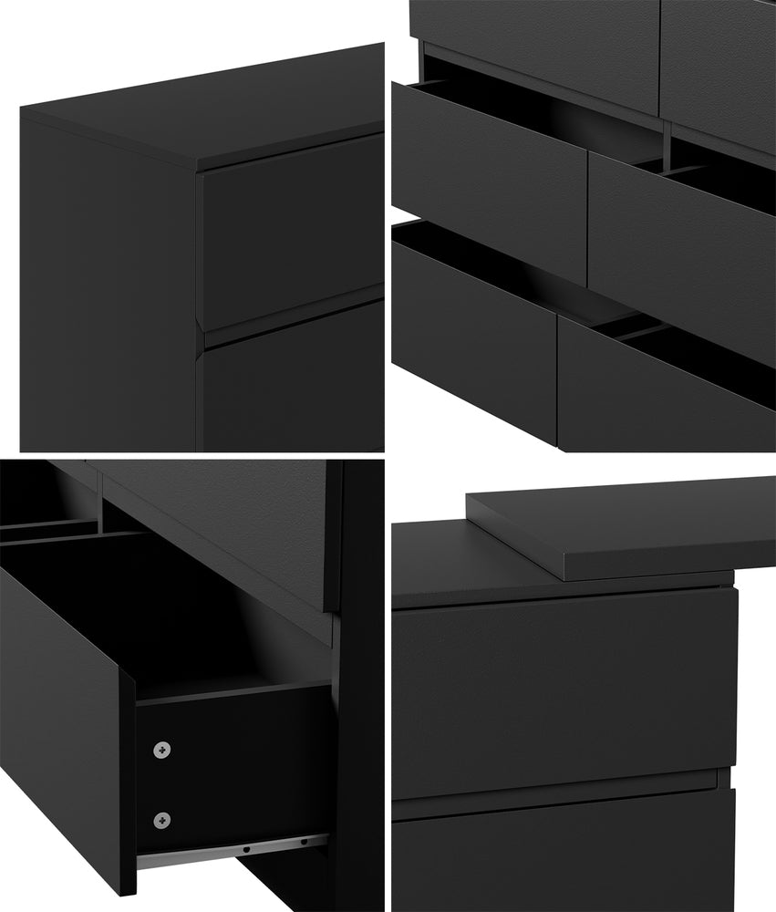 Oikiture 6 Chest of Drawers Dresser with Side Table Black-Chest of Drawerss-PEROZ Accessories