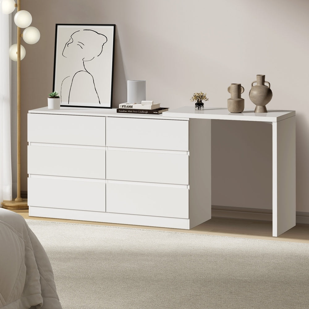 Oikiture 6 Chest of Drawers Dresser with Side Table White-Chest of Drawerss-PEROZ Accessories