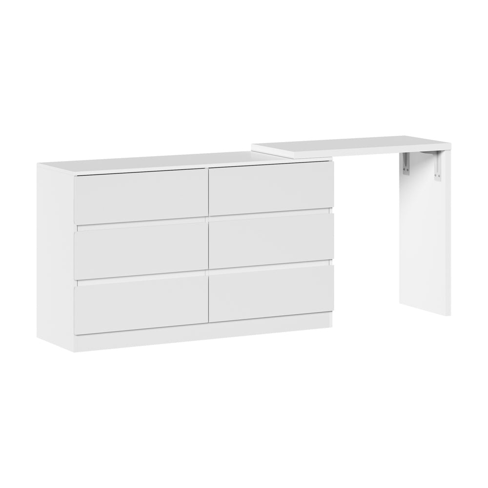 Oikiture 6 Chest of Drawers Dresser with Side Table White-Chest of Drawerss-PEROZ Accessories