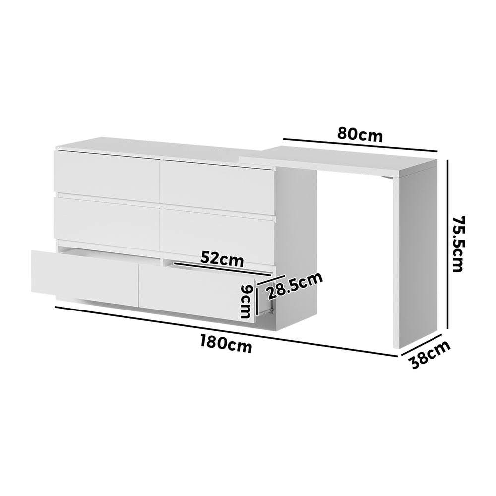 Oikiture 6 Chest of Drawers Dresser with Side Table White-Chest of Drawerss-PEROZ Accessories