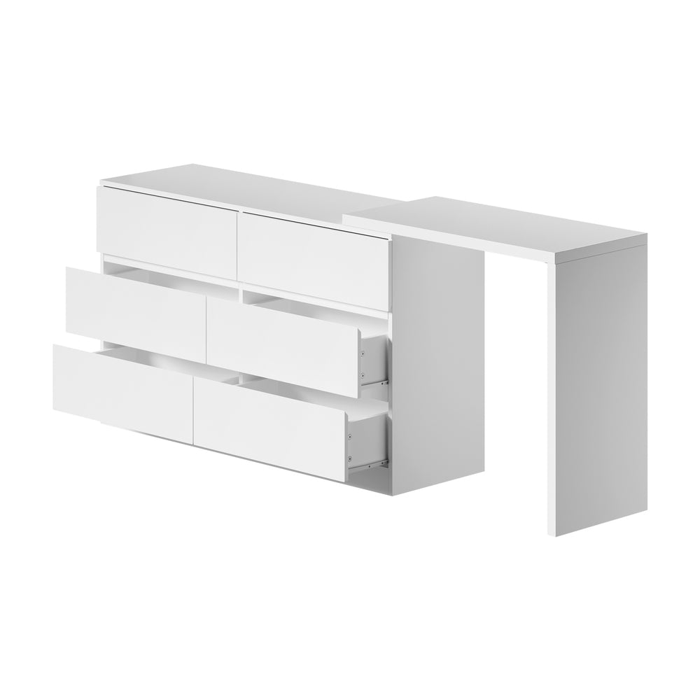 Oikiture 6 Chest of Drawers Dresser with Side Table White-Chest of Drawerss-PEROZ Accessories