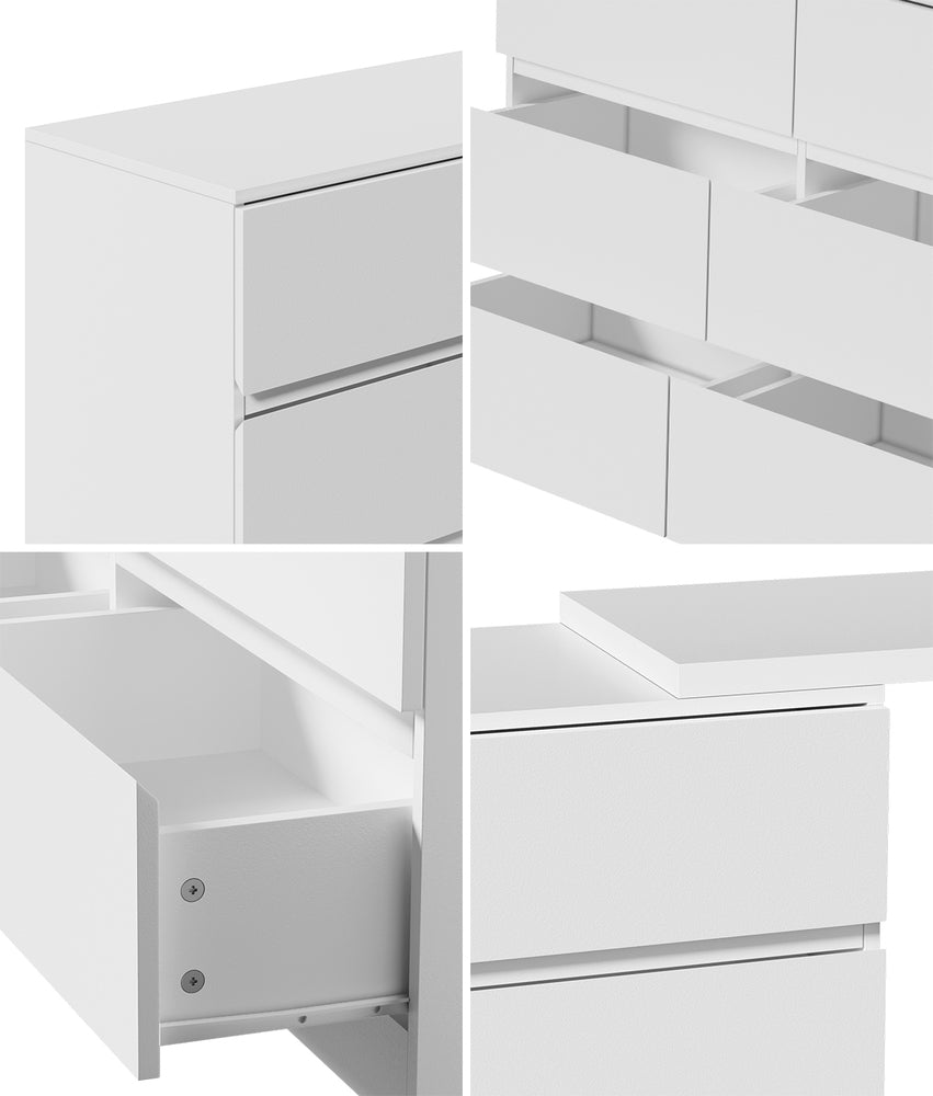Oikiture 6 Chest of Drawers Dresser with Side Table White-Chest of Drawerss-PEROZ Accessories