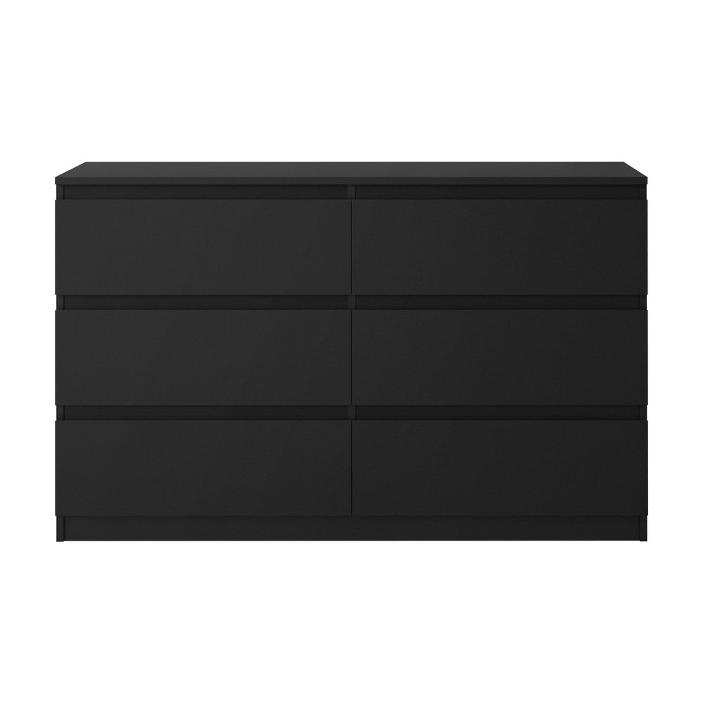 Oikiture 6 Chest of Drawers Lowboy Dresser Table Bedroom Black-Chest of Drawers-PEROZ Accessories