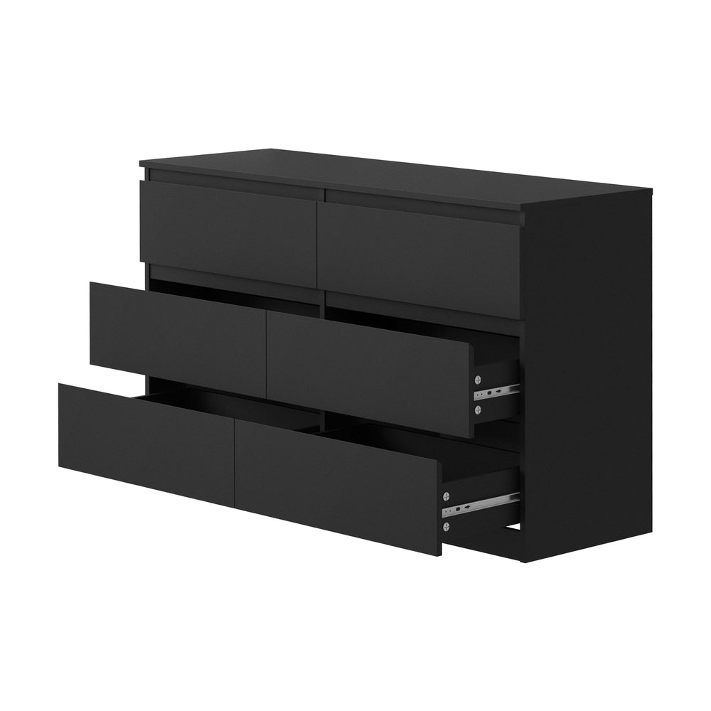Oikiture 6 Chest of Drawers Lowboy Dresser Table Bedroom Black-Chest of Drawers-PEROZ Accessories