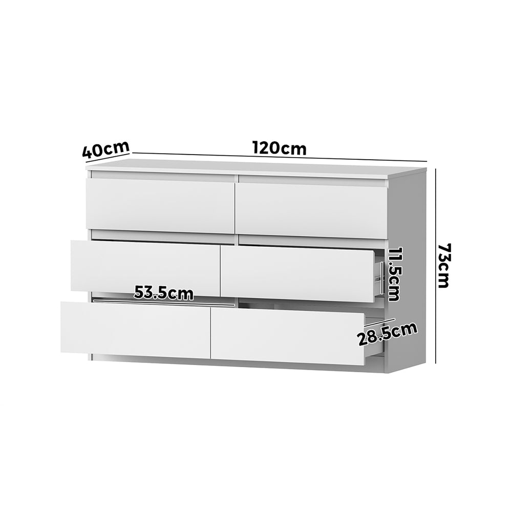 Oikiture 6 Chest of Drawers Lowboy Dresser Table Bedroom White-Chest of Drawers-PEROZ Accessories
