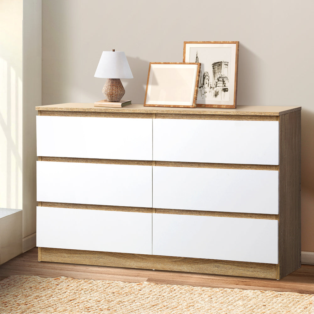 Oikiture 6 Chest of Drawers Tallboy Cabinet Dresser Table Wooden White Furniture-Chest of Drawers-PEROZ Accessories
