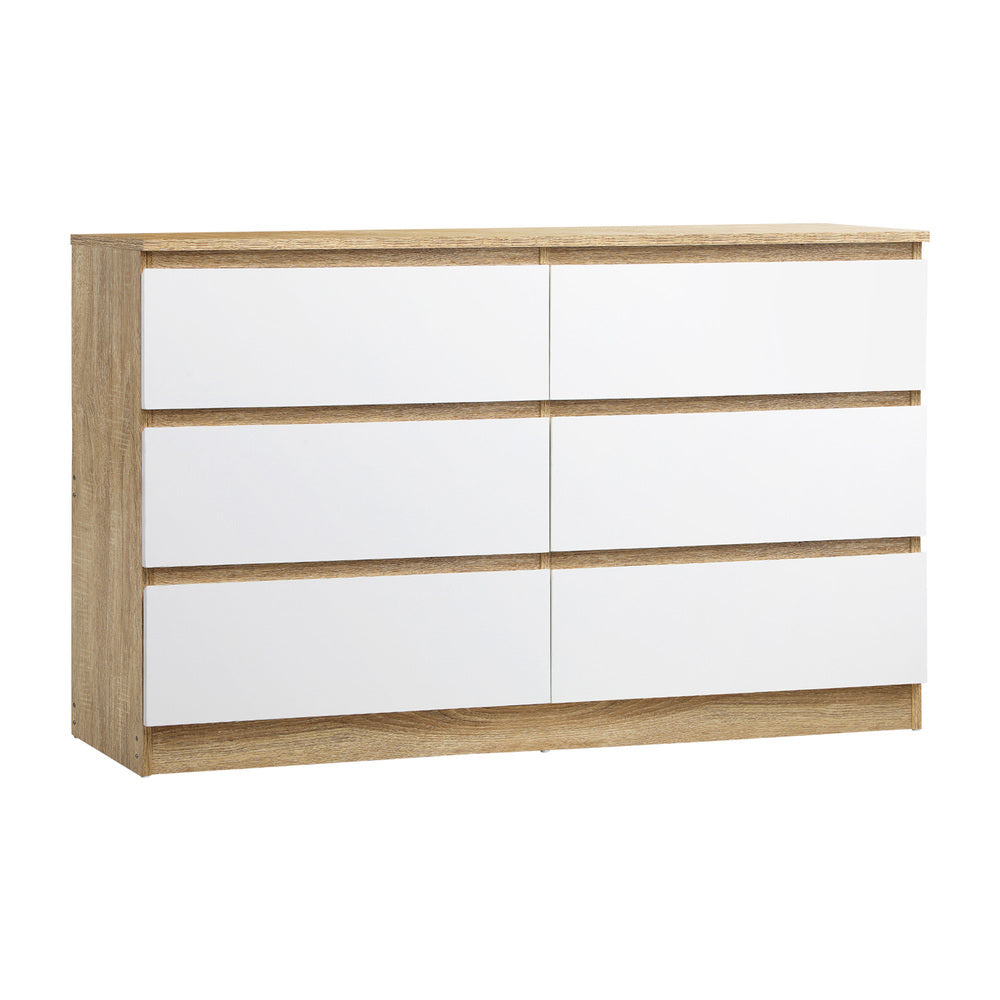 Oikiture 6 Chest of Drawers Tallboy Cabinet Dresser Table Wooden White Furniture-Chest of Drawers-PEROZ Accessories
