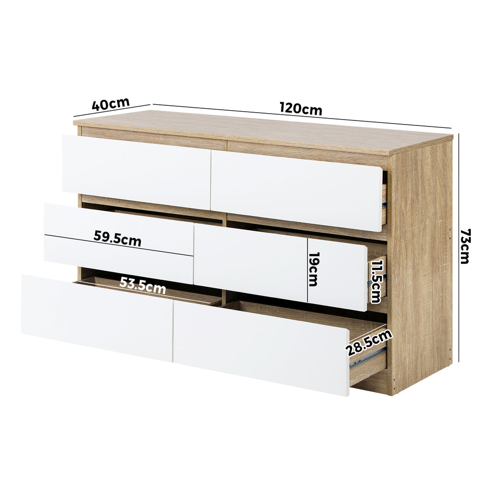 Oikiture 6 Chest of Drawers Tallboy Cabinet Dresser Table Wooden White Furniture-Chest of Drawers-PEROZ Accessories