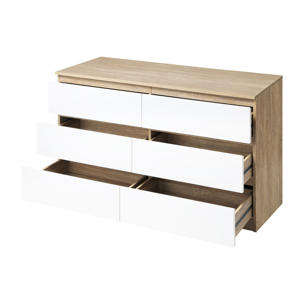 Oikiture 6 Chest of Drawers Tallboy Cabinet Dresser Table Wooden White Furniture-Chest of Drawers-PEROZ Accessories