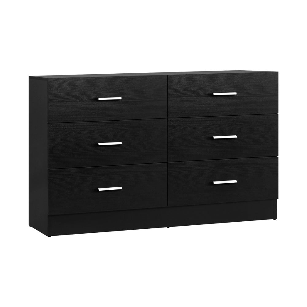 Oikiture 6 Chest of Drawers Tallboy Dresser Table Lowboy Storage Cabinet Black-Drawers-PEROZ Accessories