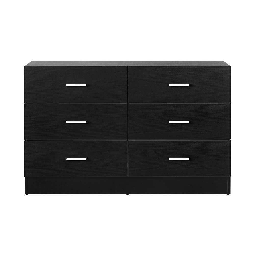 Oikiture 6 Chest of Drawers Tallboy Dresser Table Lowboy Storage Cabinet Black-Drawers-PEROZ Accessories