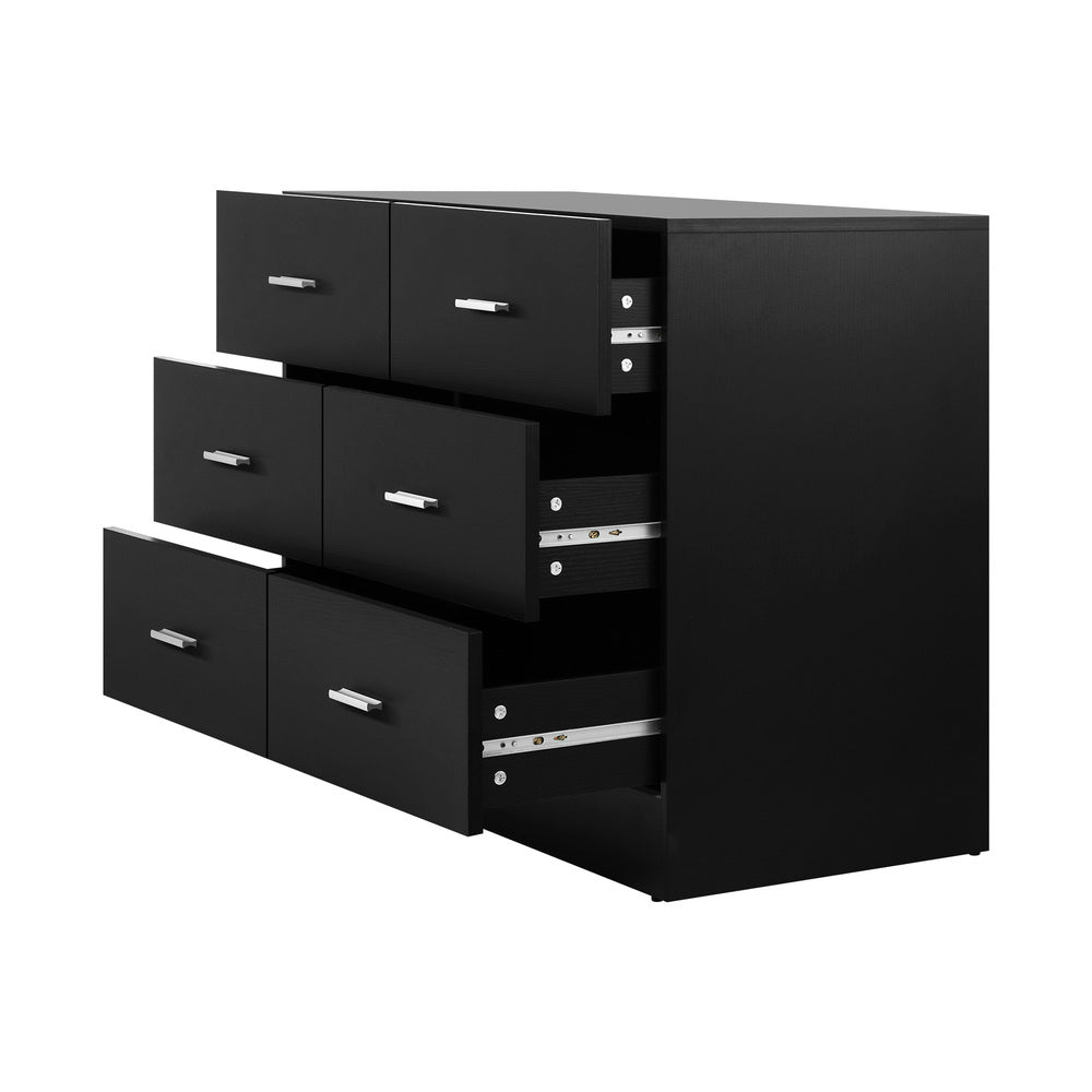 Oikiture 6 Chest of Drawers Tallboy Dresser Table Lowboy Storage Cabinet Black-Drawers-PEROZ Accessories