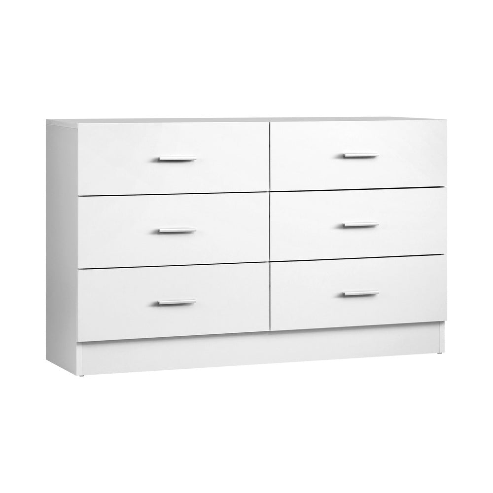 Oikiture 6 Chest of Drawers Tallboy Dresser Table Lowboy Storage Cabinet White-Drawers-PEROZ Accessories