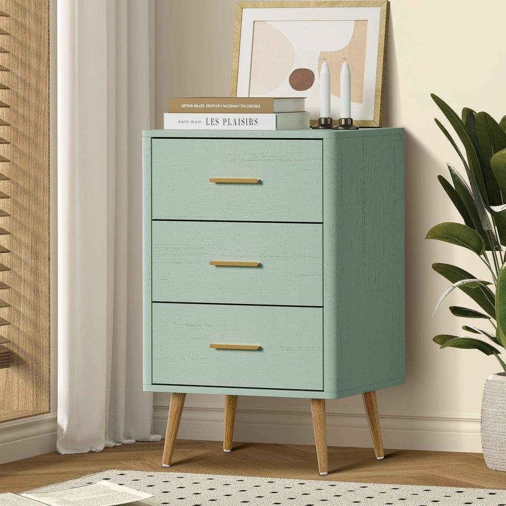 Oikiture 3 Chest of Drawers Tallboy Green-Chest of Drawerss-PEROZ Accessories