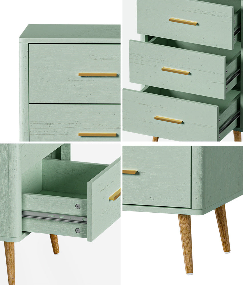 Oikiture 3 Chest of Drawers Tallboy Green-Chest of Drawerss-PEROZ Accessories