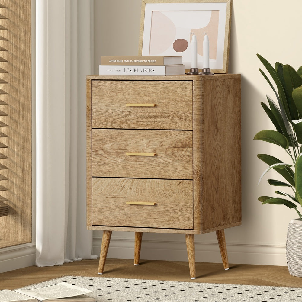 Oikiture 3 Chest of Drawers Tallboy Natural-Chest of Drawerss-PEROZ Accessories