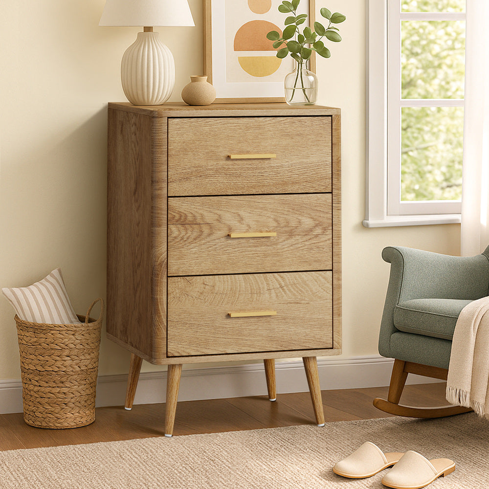 Oikiture 3 Chest of Drawers Tallboy Natural-Chest of Drawerss-PEROZ Accessories