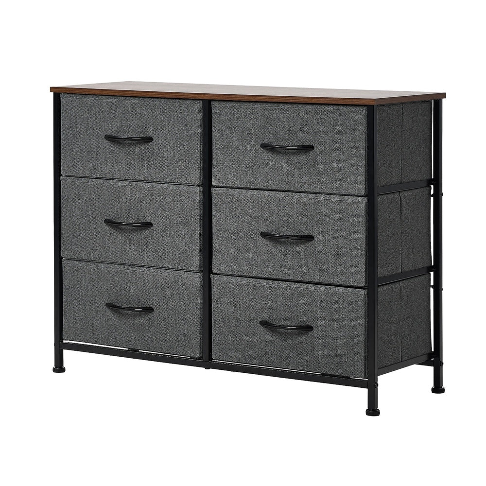 Oikiture 6 Chest of Drawers Fabric Grey Wooden Tabletop-Chest of Drawers-PEROZ Accessories