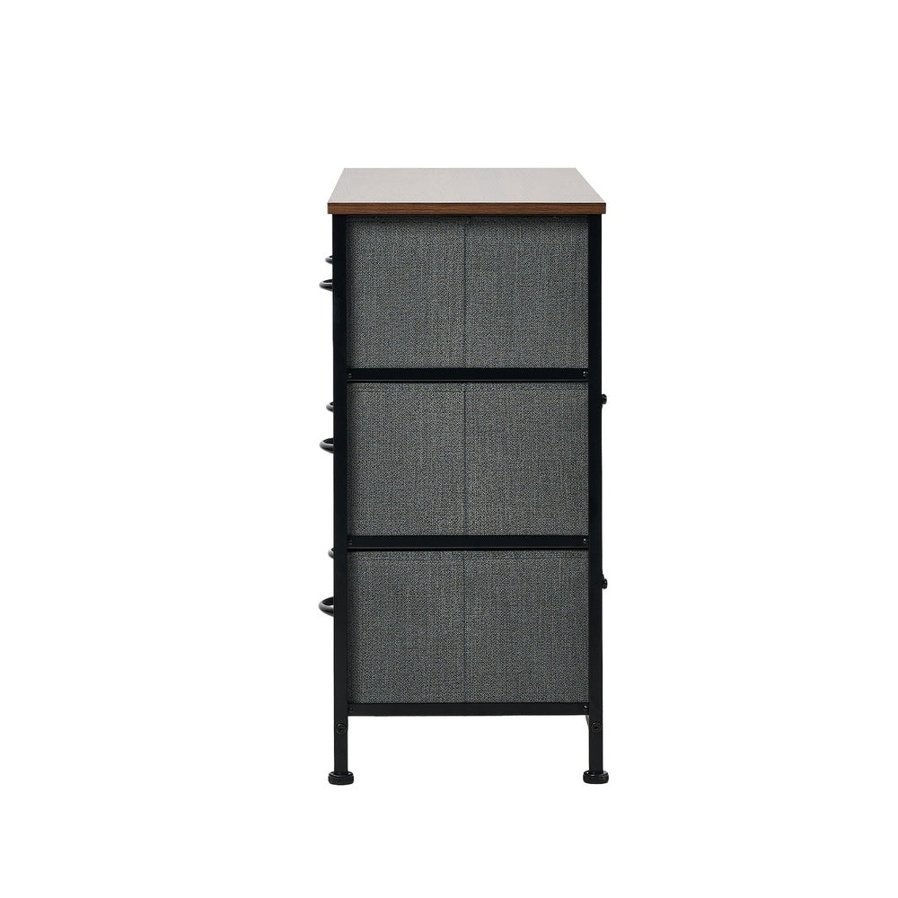 Oikiture 6 Chest of Drawers Fabric Grey Wooden Tabletop-Chest of Drawers-PEROZ Accessories