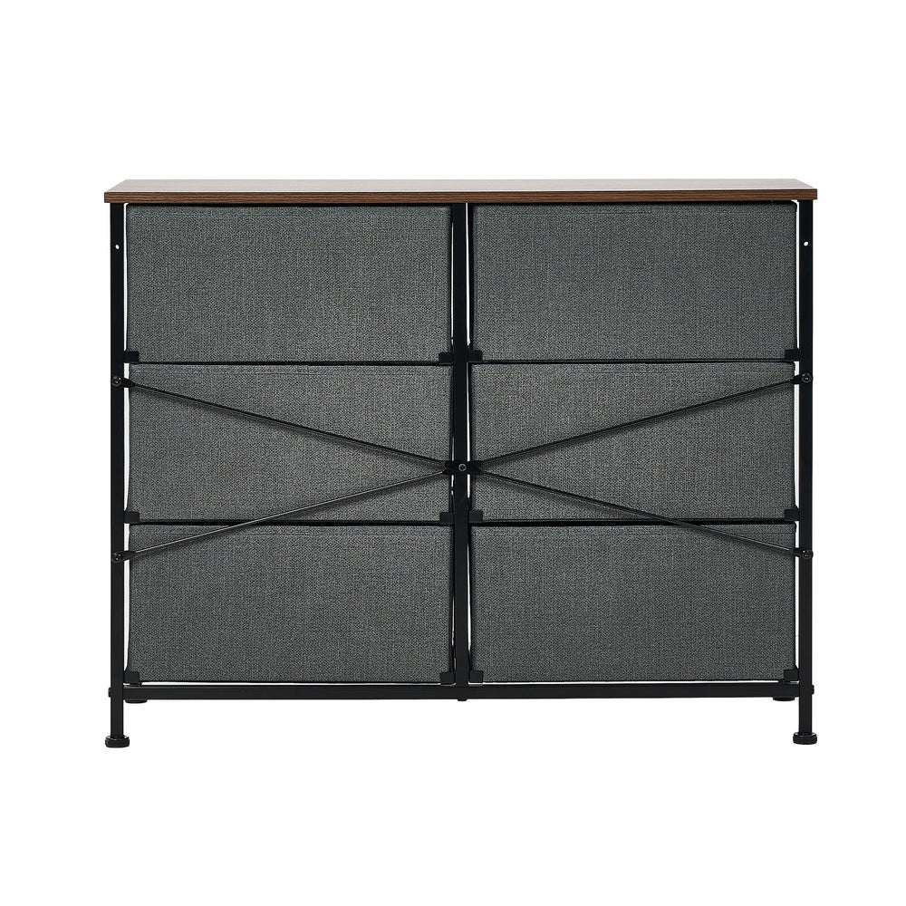 Oikiture 6 Chest of Drawers Fabric Grey Wooden Tabletop-Chest of Drawers-PEROZ Accessories