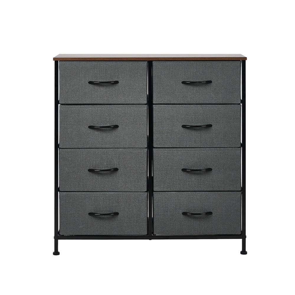 Oikiture 8 Chest of Drawers Fabric Grey Wooden Tabletop-Chest of Drawers-PEROZ Accessories