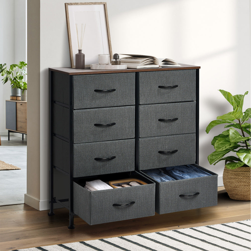 Oikiture 8 Chest of Drawers Fabric Grey Wooden Tabletop-Chest of Drawers-PEROZ Accessories