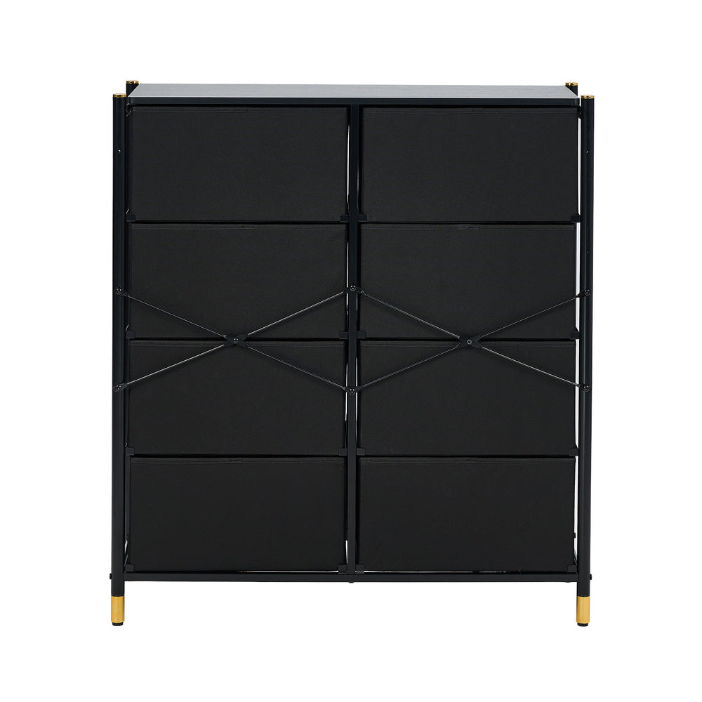 Oikiture 8 Chest of Drawers PU Fabric Black-Chest of Drawers-PEROZ Accessories