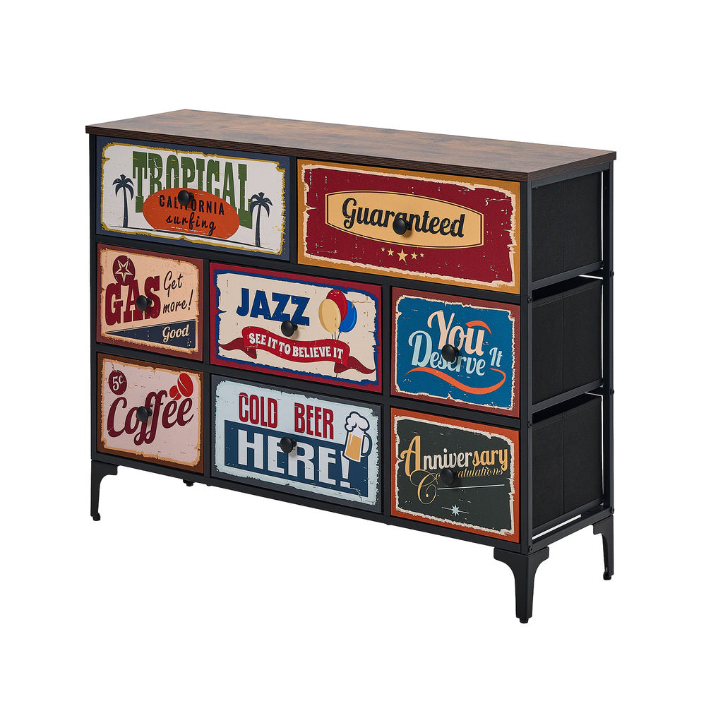 Oikiture 8 Chest of Drawers Fabric Retro Vintage Multi-colour-Chest of Drawers-PEROZ Accessories