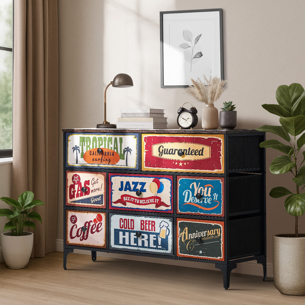 Oikiture 8 Chest of Drawers Fabric Retro Vintage Multi-colour-Chest of Drawers-PEROZ Accessories