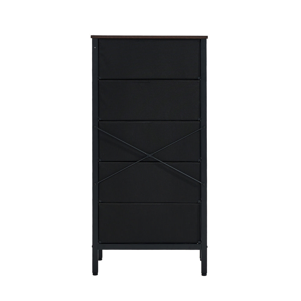 Oikiture 5 Chest of Drawers Rattan Fabric Dresser Tallboy-Chest of Drawers-PEROZ Accessories