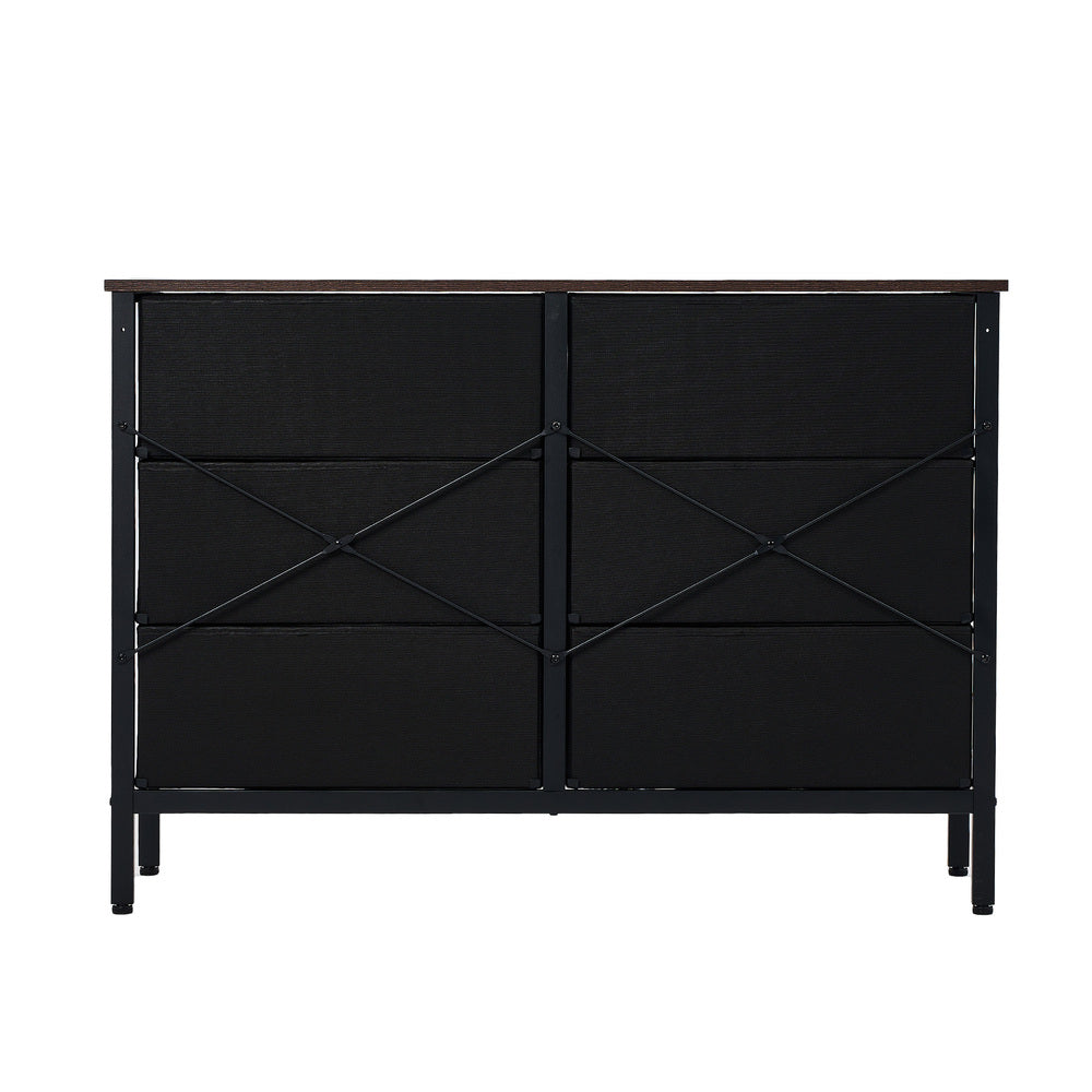 Oikiture 6 Chest of Drawers Rattan Fabric Dresser Tallboy-Chest of Drawers-PEROZ Accessories