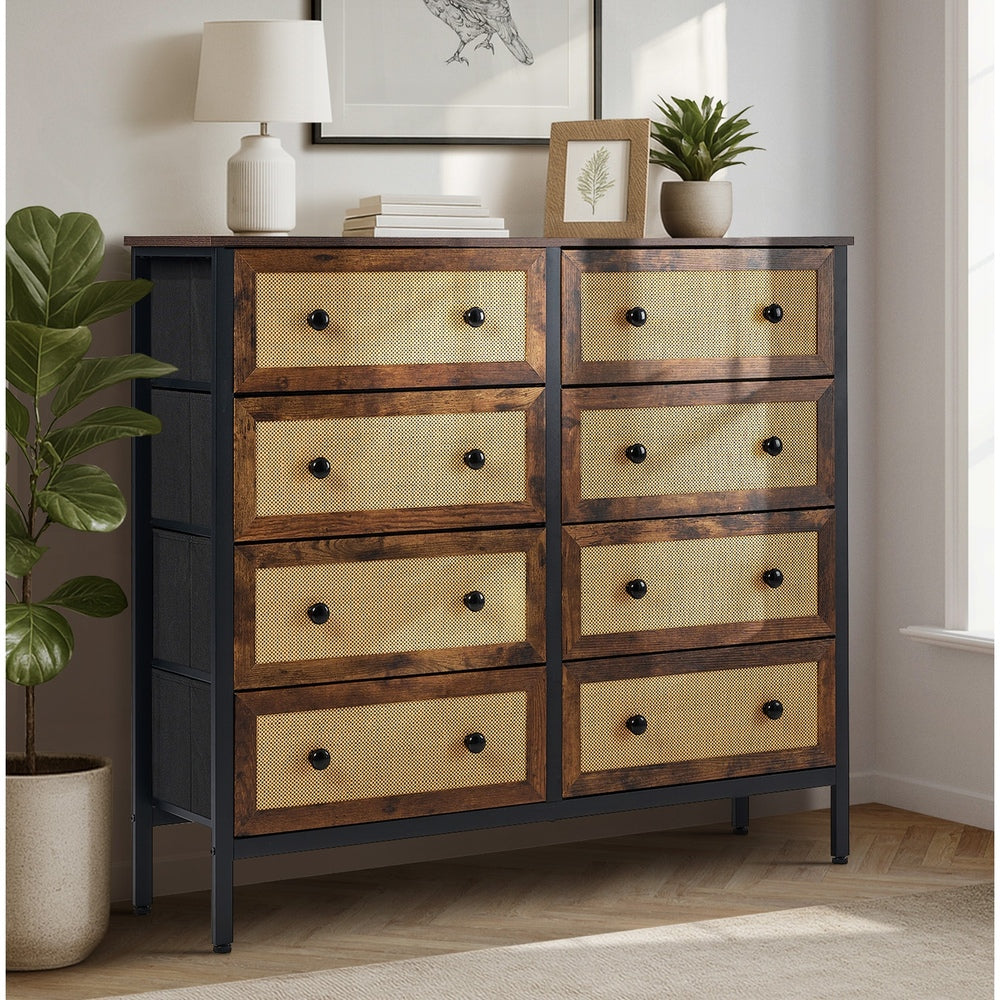Oikiture 8 Chest of Drawers Rattan Fabric Dresser Tallboy-Chest of Drawers-PEROZ Accessories