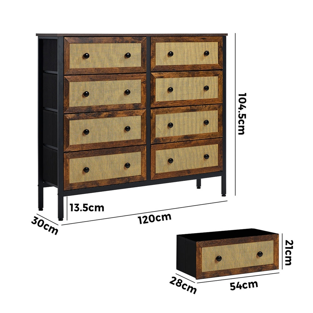 Oikiture 8 Chest of Drawers Rattan Fabric Dresser Tallboy-Chest of Drawers-PEROZ Accessories