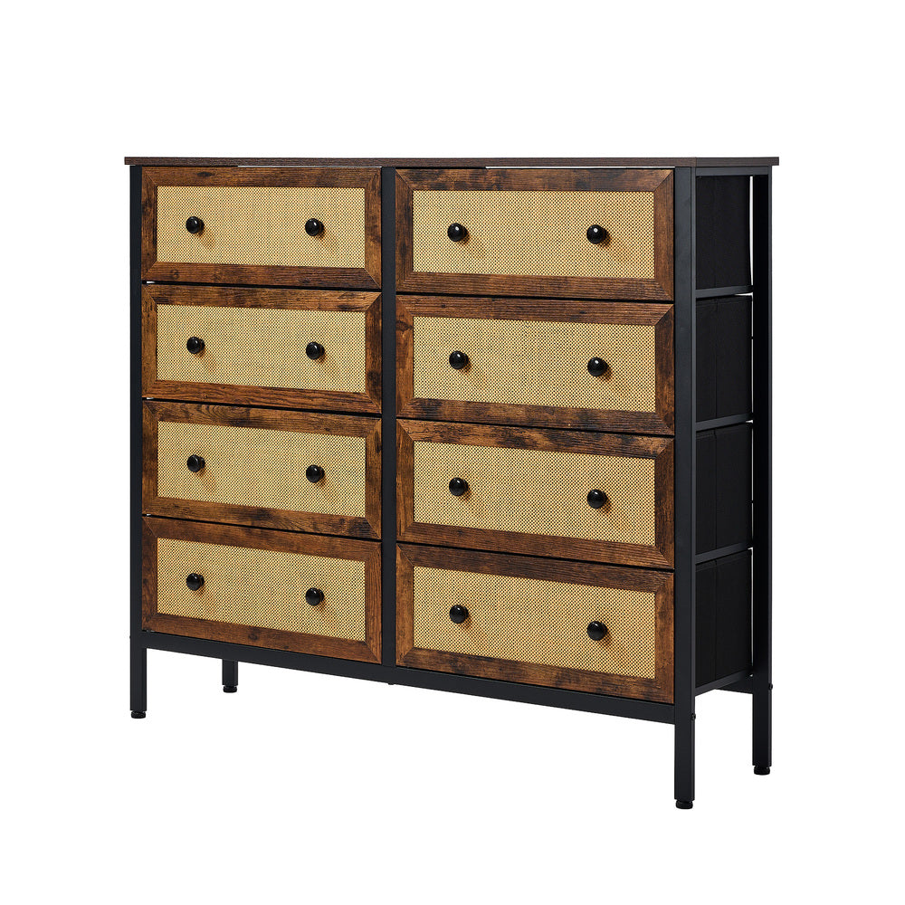 Oikiture 8 Chest of Drawers Rattan Fabric Dresser Tallboy-Chest of Drawers-PEROZ Accessories