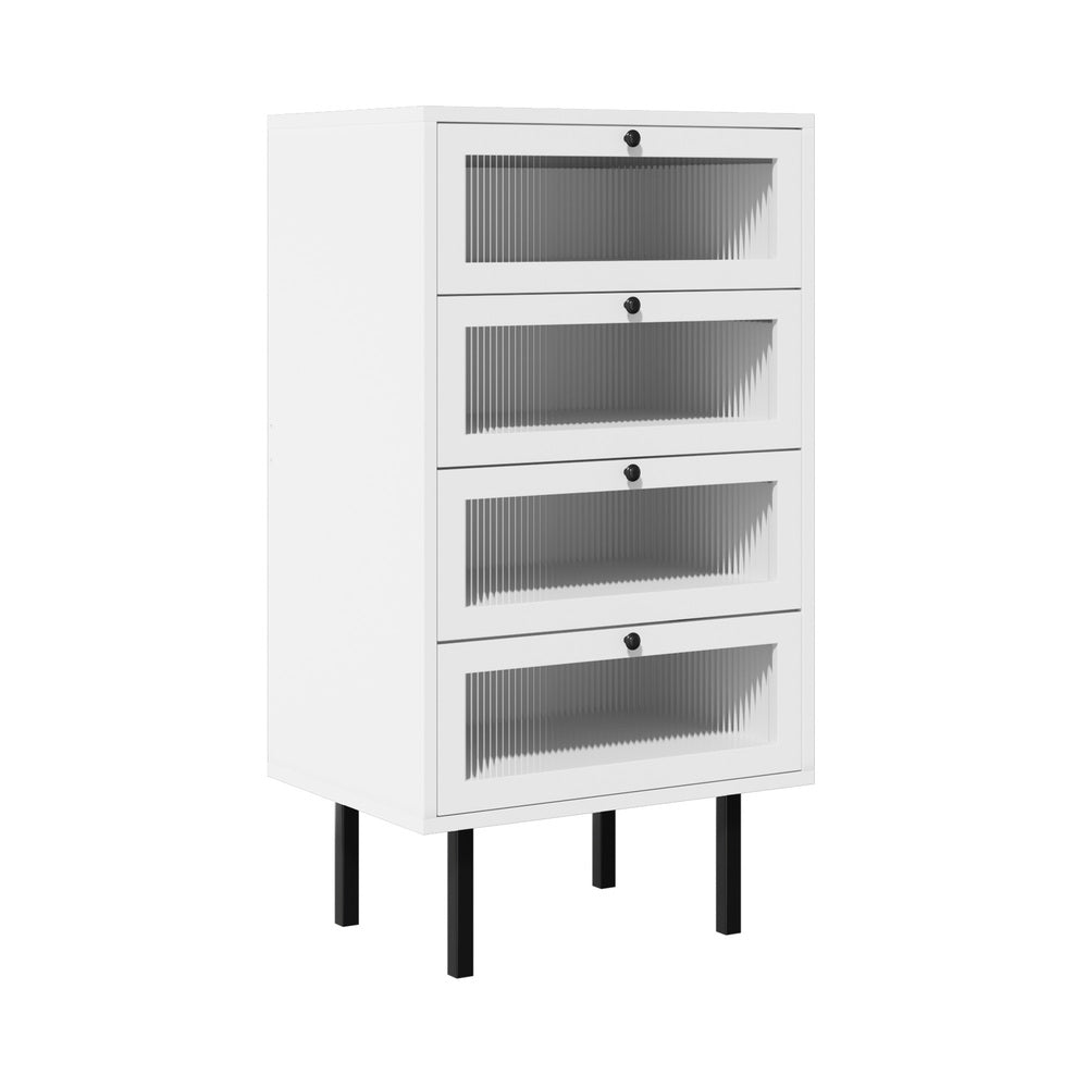 Oikiture 4 Chest of Drawers Tempered Glass Doors White-Chest of Drawers-PEROZ Accessories