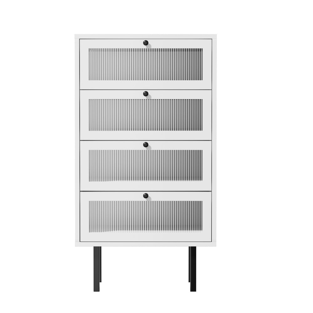 Oikiture 4 Chest of Drawers Tempered Glass Doors White-Chest of Drawers-PEROZ Accessories