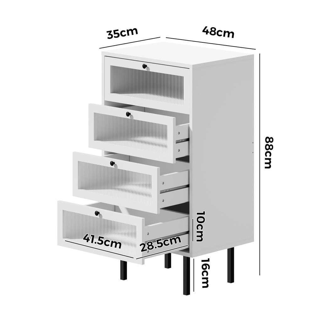 Oikiture 4 Chest of Drawers Tempered Glass Doors White-Chest of Drawers-PEROZ Accessories