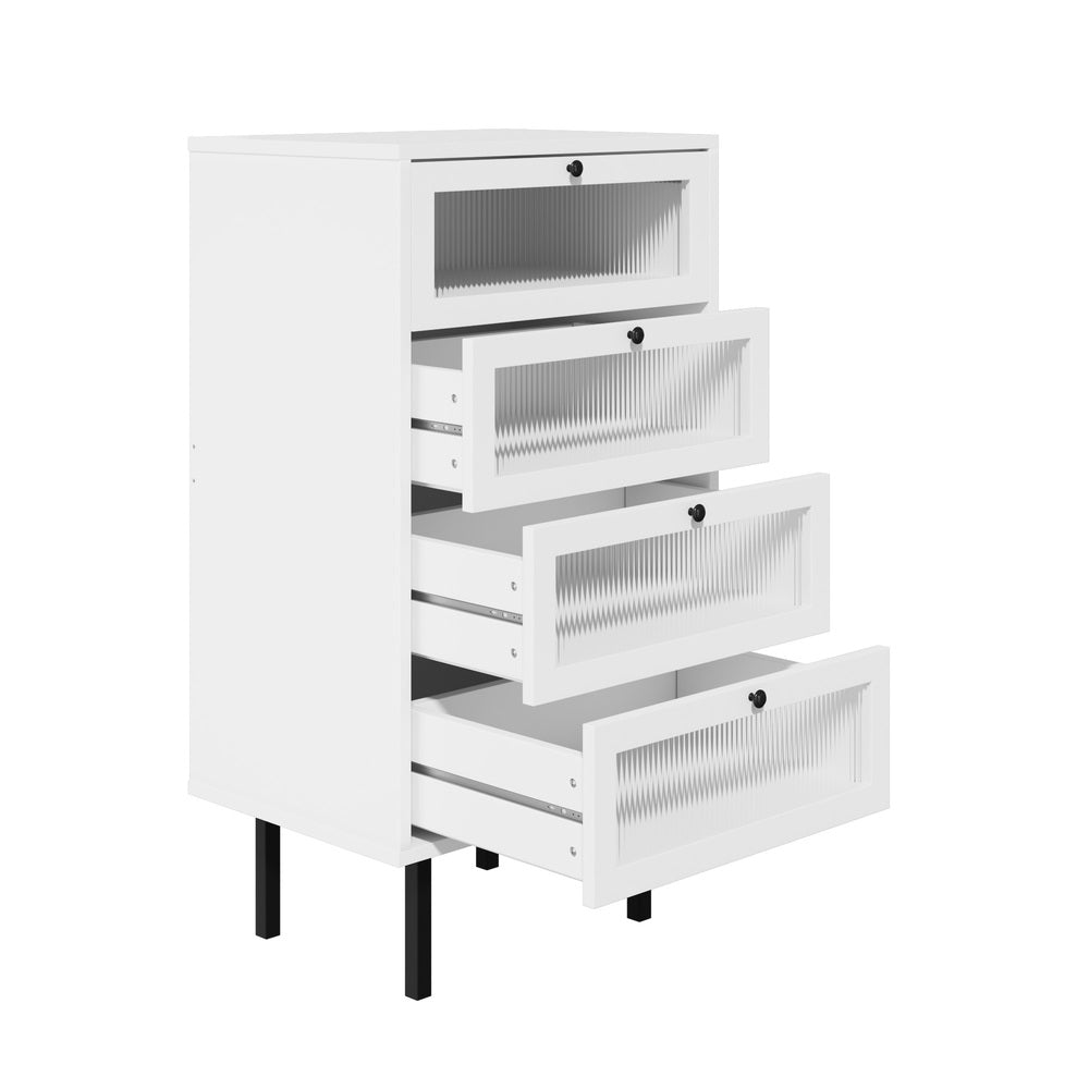 Oikiture 4 Chest of Drawers Tempered Glass Doors White-Chest of Drawers-PEROZ Accessories