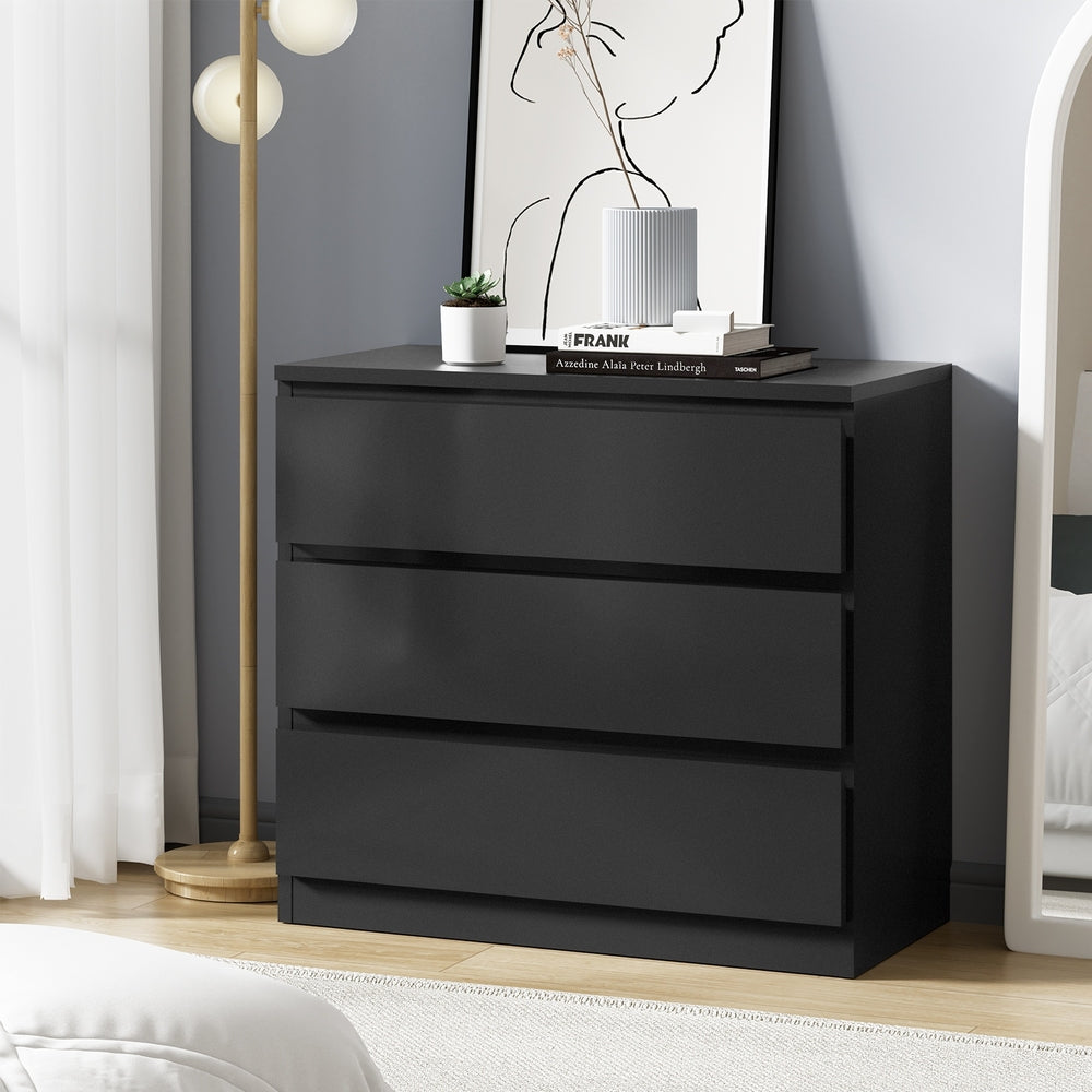 Oikiture 3 Chest of Drawers Lowboy Dresser Table Black-Chest of Drawers-PEROZ Accessories